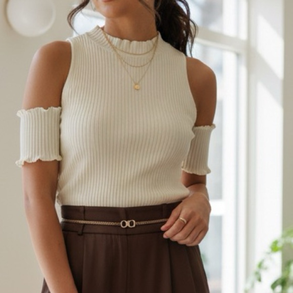 Zara Cream Ribbed Crop Top